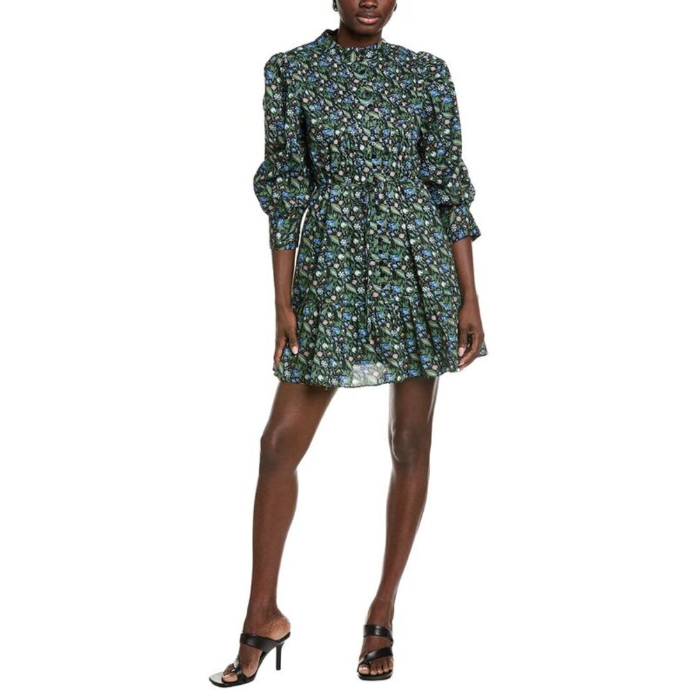 English Factory Womens  Floral Print Pintuck Smocked Mini Dress, Black